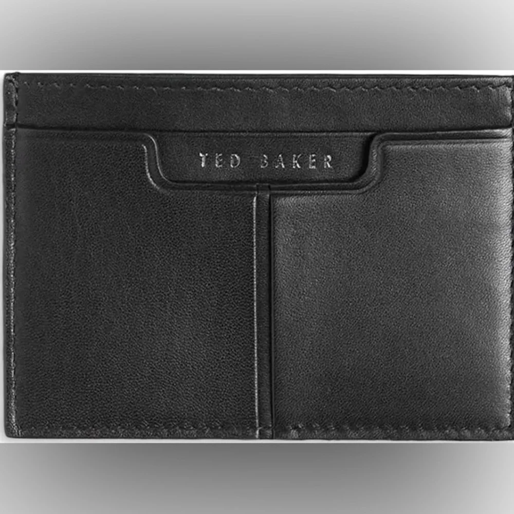 TED BAKER SANISE MENS LEATHER CARD HOLDER BLACK/GREEN NWOT